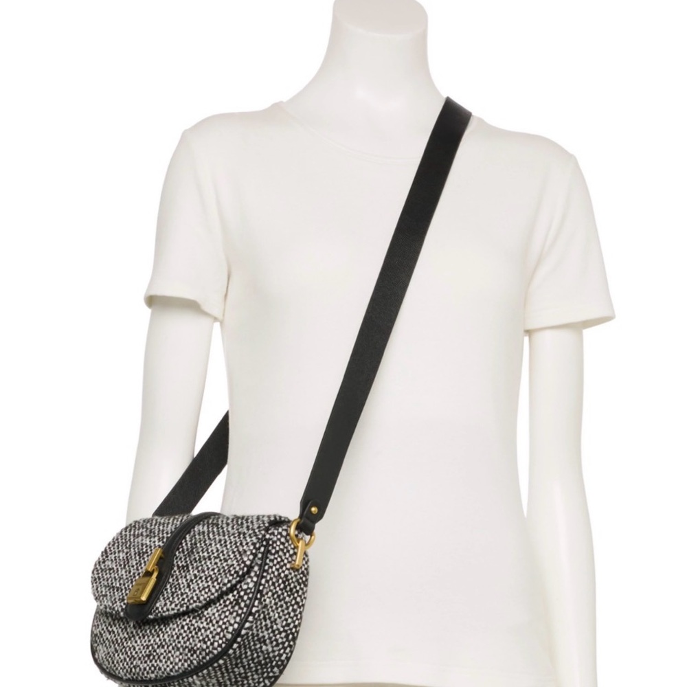 Rosetti Black & White Woven Crossbody Saddle Bag